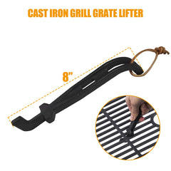 BBQ-PLUS cast iron grate lifter close-up shows sturdy design for heavy grates