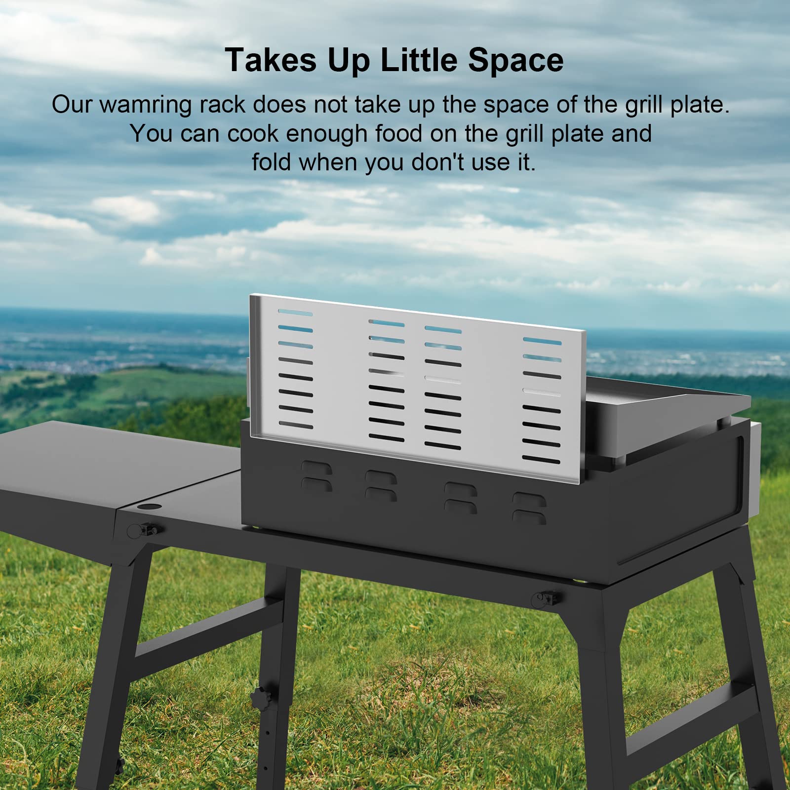 BBQ-PLUS size comparison with hand illustrating shelf dimensions and scale