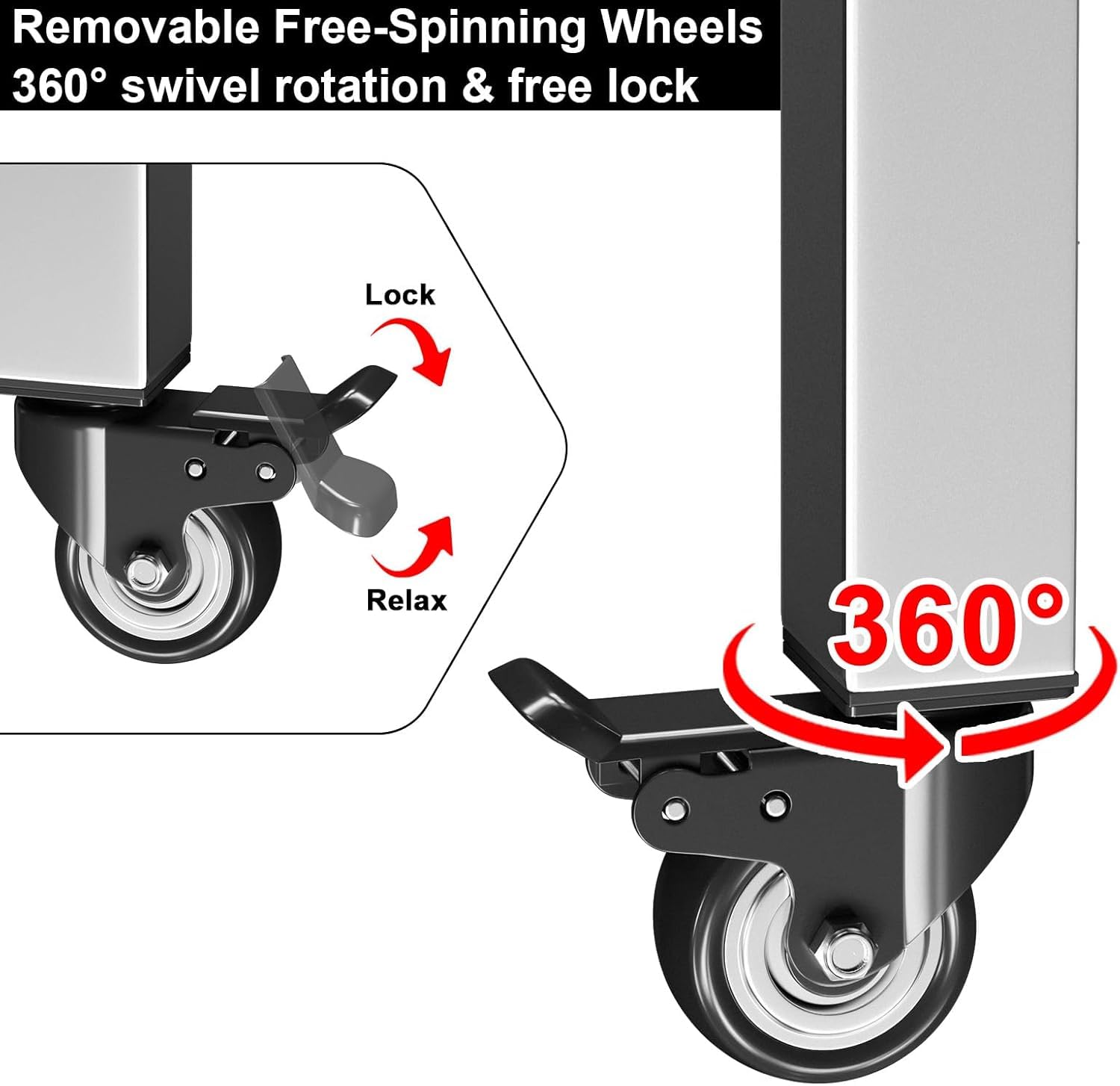 BBQ-PLUS wheel detail with lock showing easy movement and secure positioning