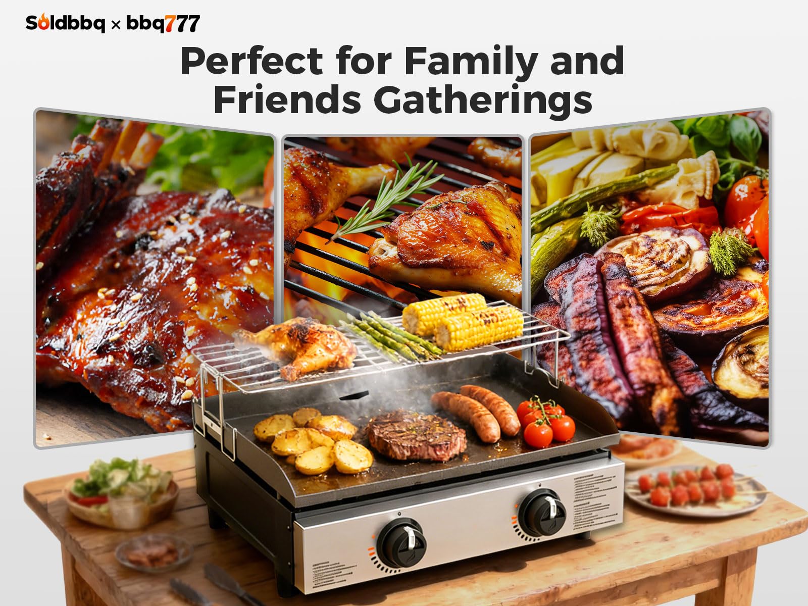 bbq777 installed on Blackstone 36-inch lifestyle scene for parties