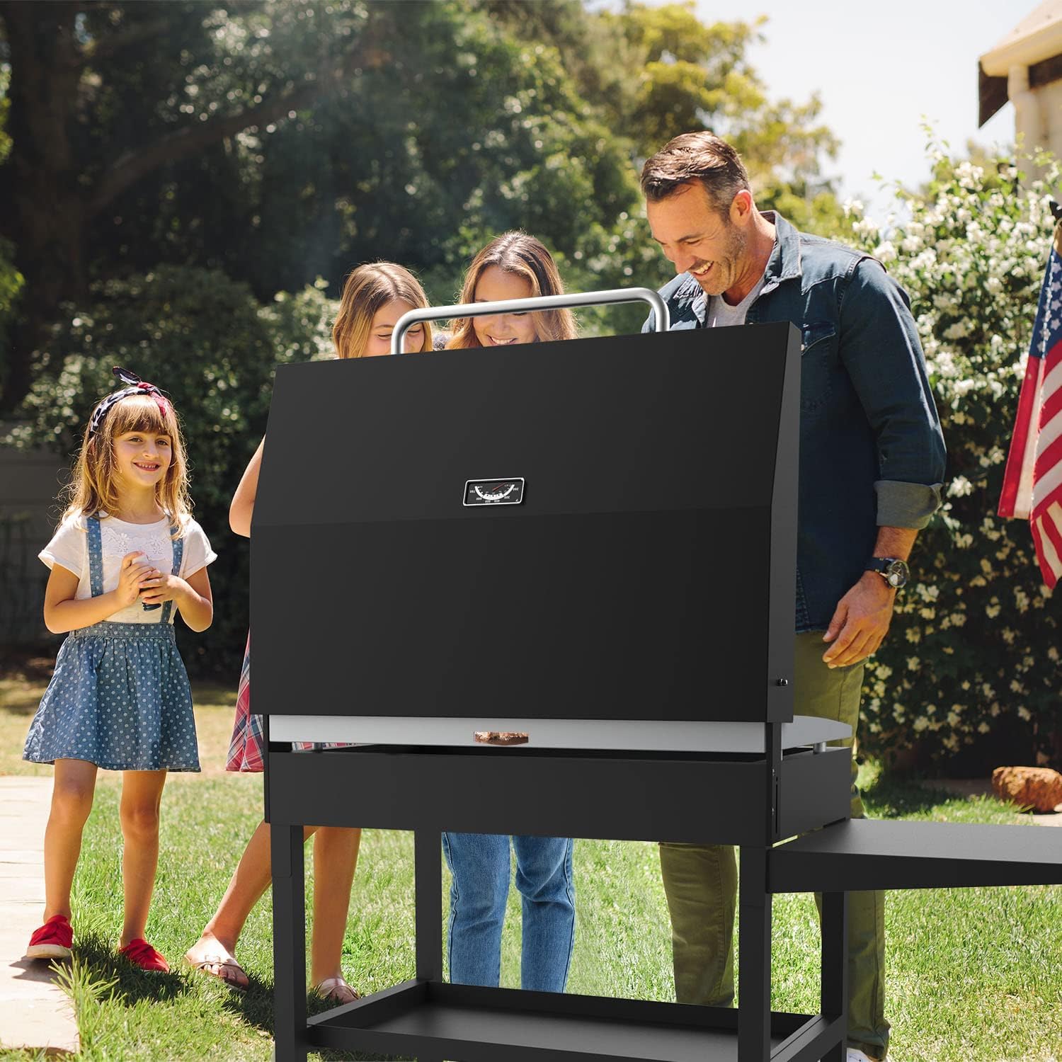 bbq777 lid in backyard lifestyle scene demonstrating outdoor protection benefit