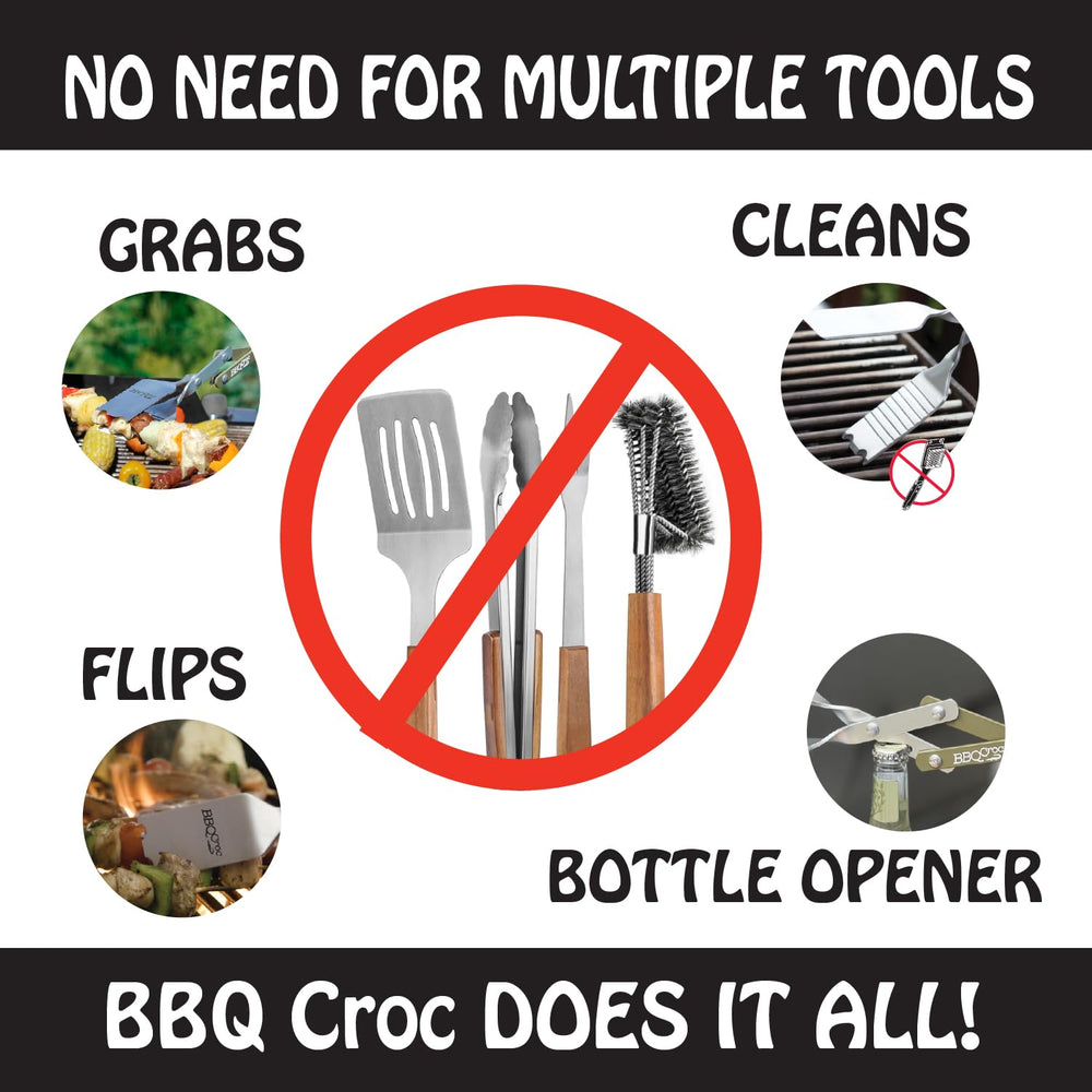 BBQCroc cleaning grooves close-up showing scraper removing grill residue