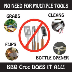 BBQCroc cleaning grooves close-up showing scraper removing grill residue