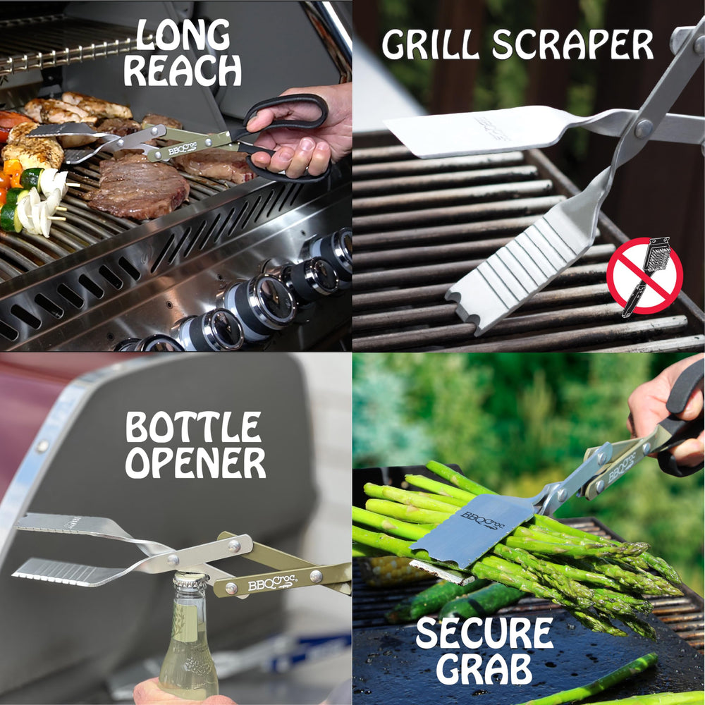 BBQCroc close-up of spatula cleaning grooves demonstrating easy grill residue removal