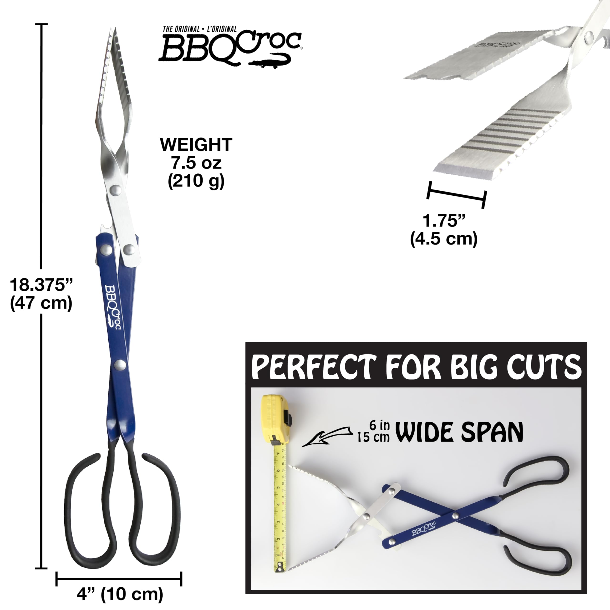 BBQCroc next to ruler showing 18-inch length for heat clearance benefit