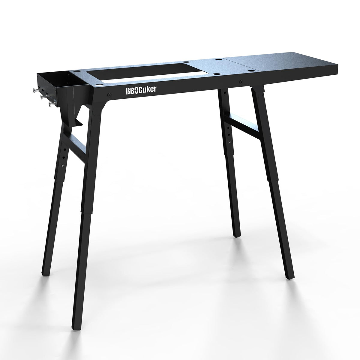 BBQCuker front view of griddle stand showing stable platform and organized workspace