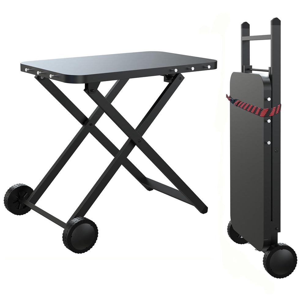 BBQCuker front view holding Ninja Woodfire, adds stable outdoor workspace