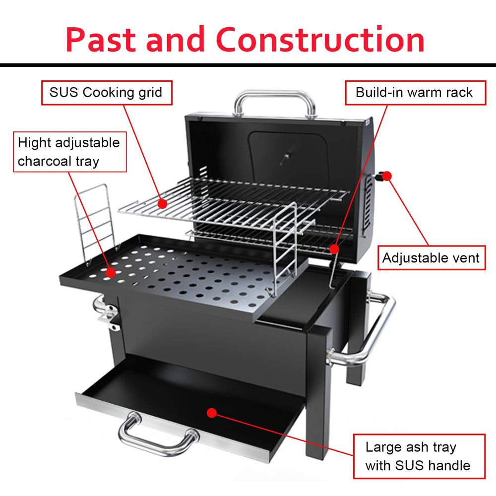 BBQCuker next to a backpack illustrating compact size and travel-friendly convenience