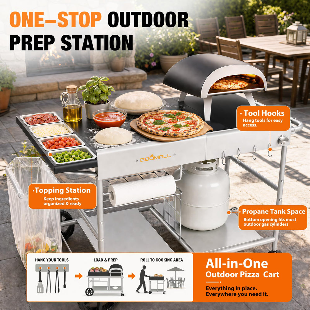 BBQMall casters and handle detail enabling smooth mobility and locking position