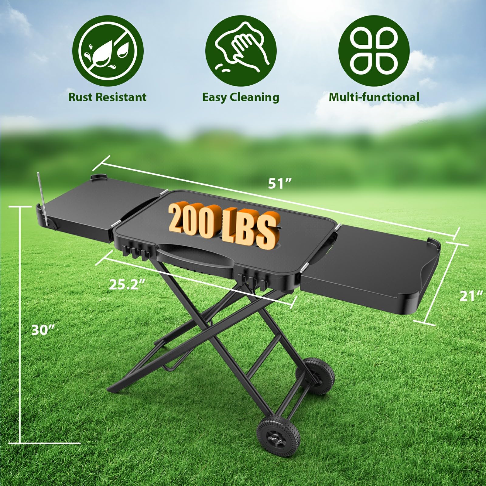 BBQMall folded compact cart packed for travel and easy trunk storage
