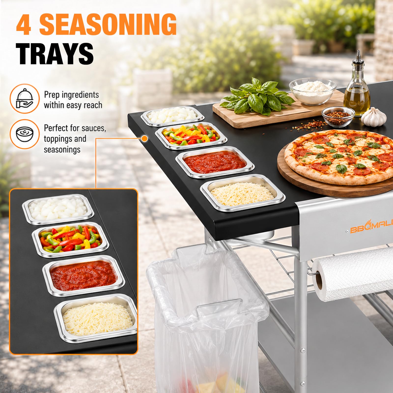 BBQMall lifestyle backyard pizza setup illustrating efficient outdoor cooking workflow