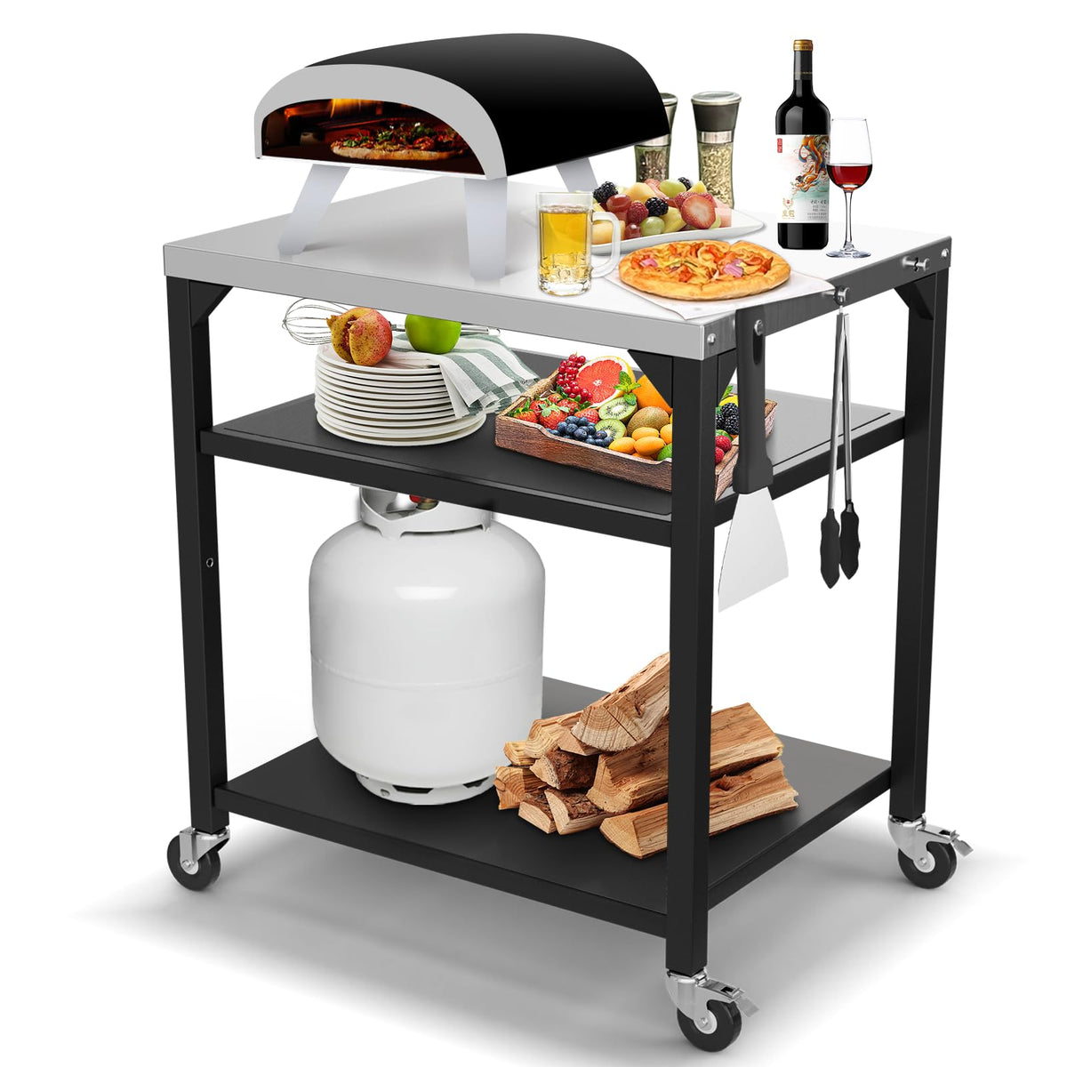BBQMall front view of cart showing oven placement and stable base benefit