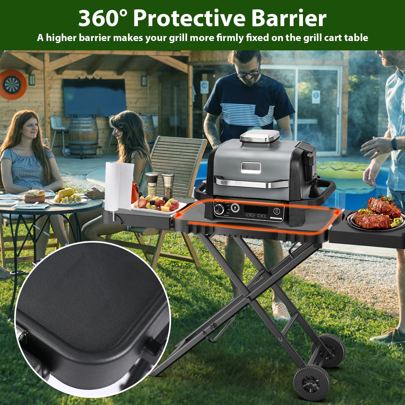 BBQMall raised edge around top plate securing grill and preventing accidental slides