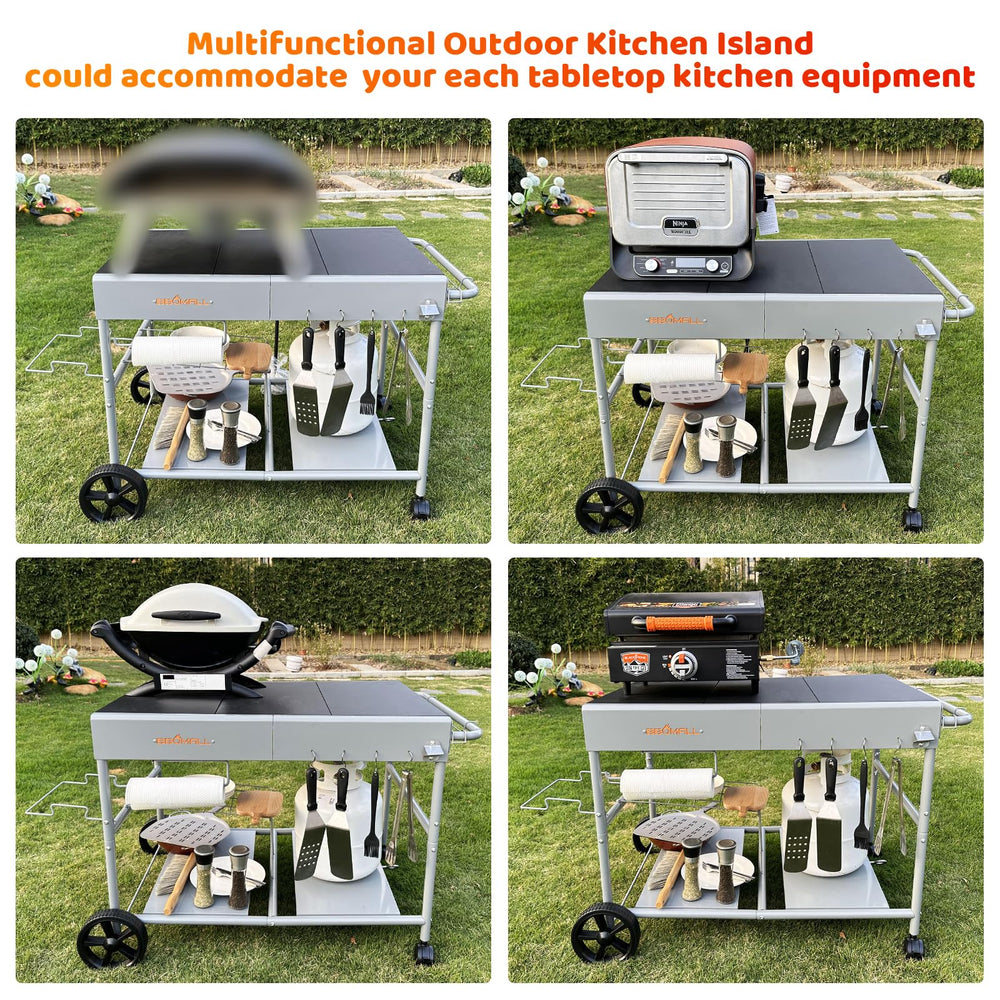 BBQMall side handle and wheels for easy movement and locking stability
