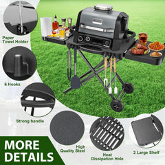 BBQMall close-up of side shelf storing prep bowls and accessories for convenience