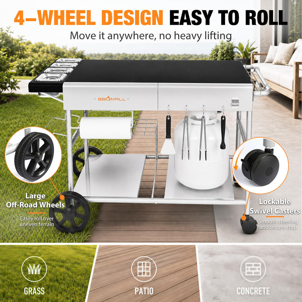BBQMall side view with Blackstone griddle highlighting multi-appliance compatibility