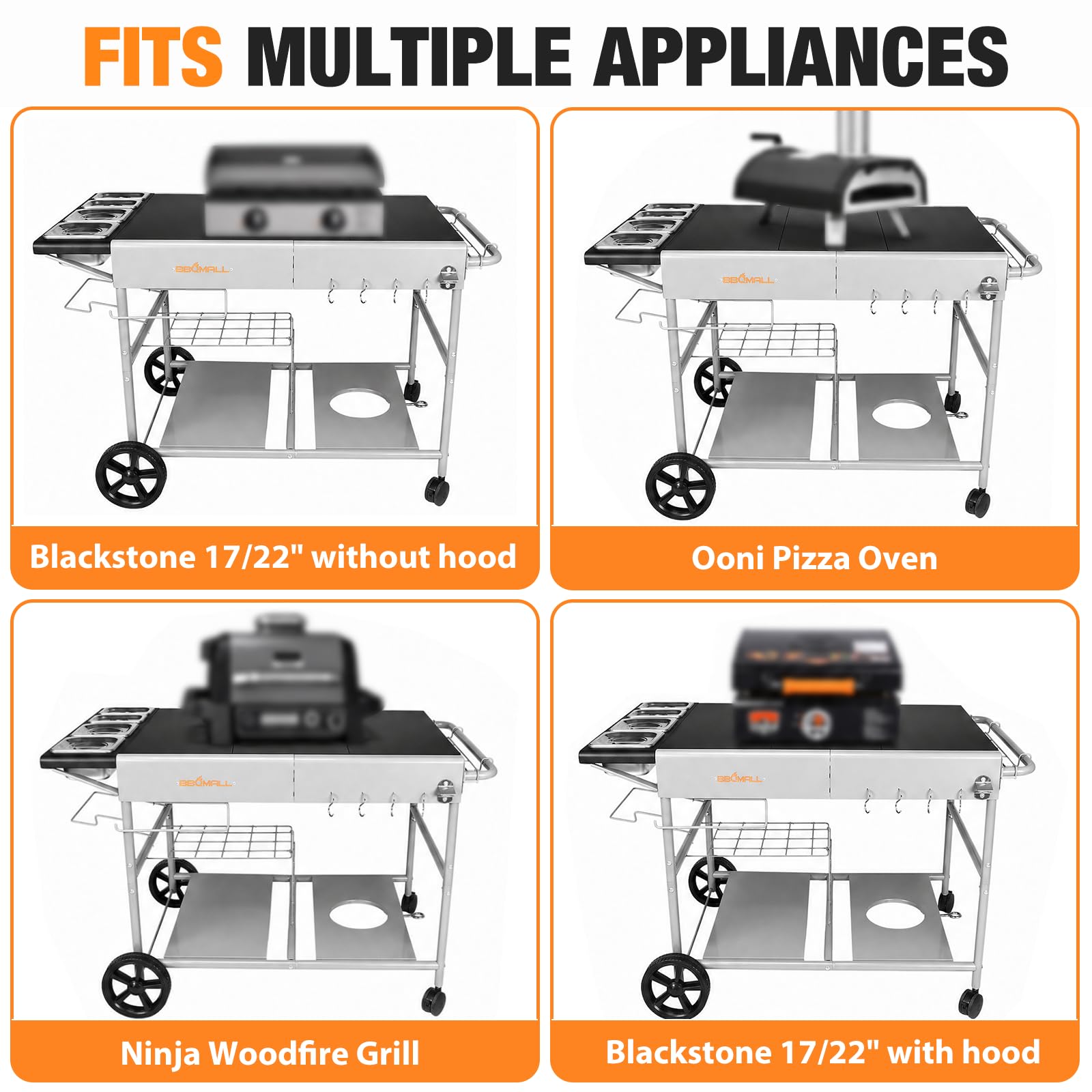 BBQMall top surface with pizza oven demonstrating stable workspace and heavy load support