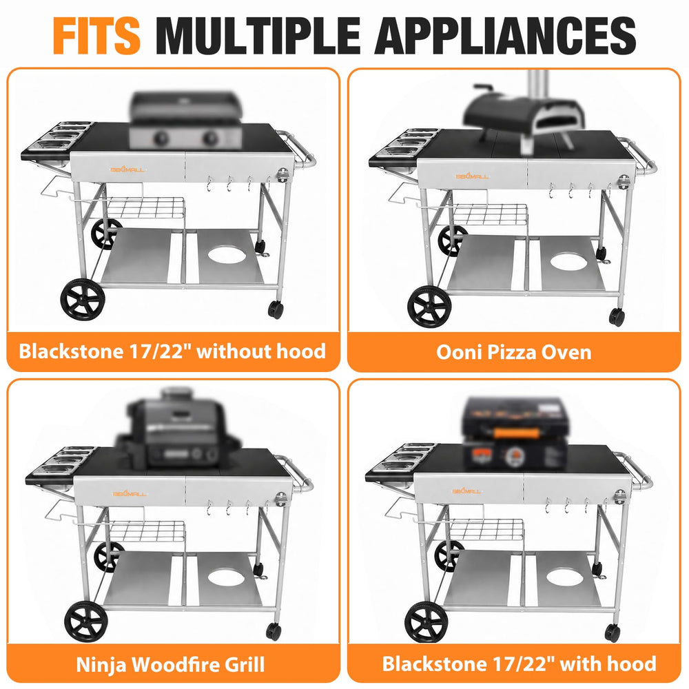 BBQMall top surface with pizza oven demonstrating stable workspace and heavy load support