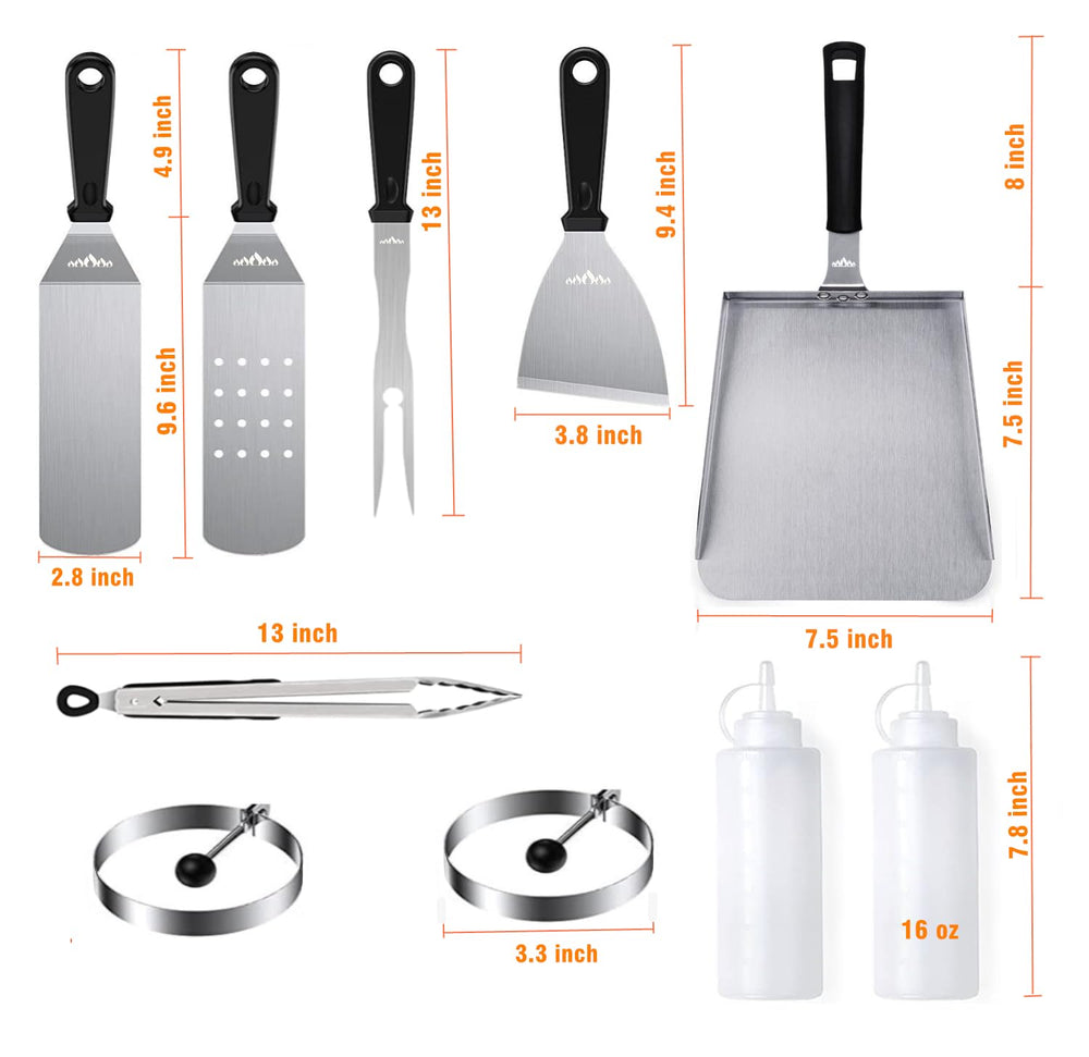 BBQMFG spatula closeup demonstrating thick stainless steel for strong flipping