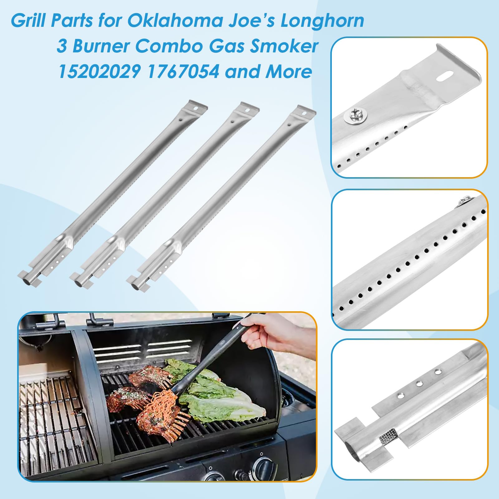 BBQration burner and ignitor assembly illustrating reliable ignition and steady flames