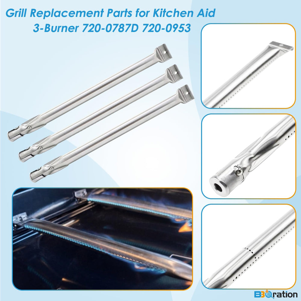 BBQration burner tube end view showing correct length and flame distribution