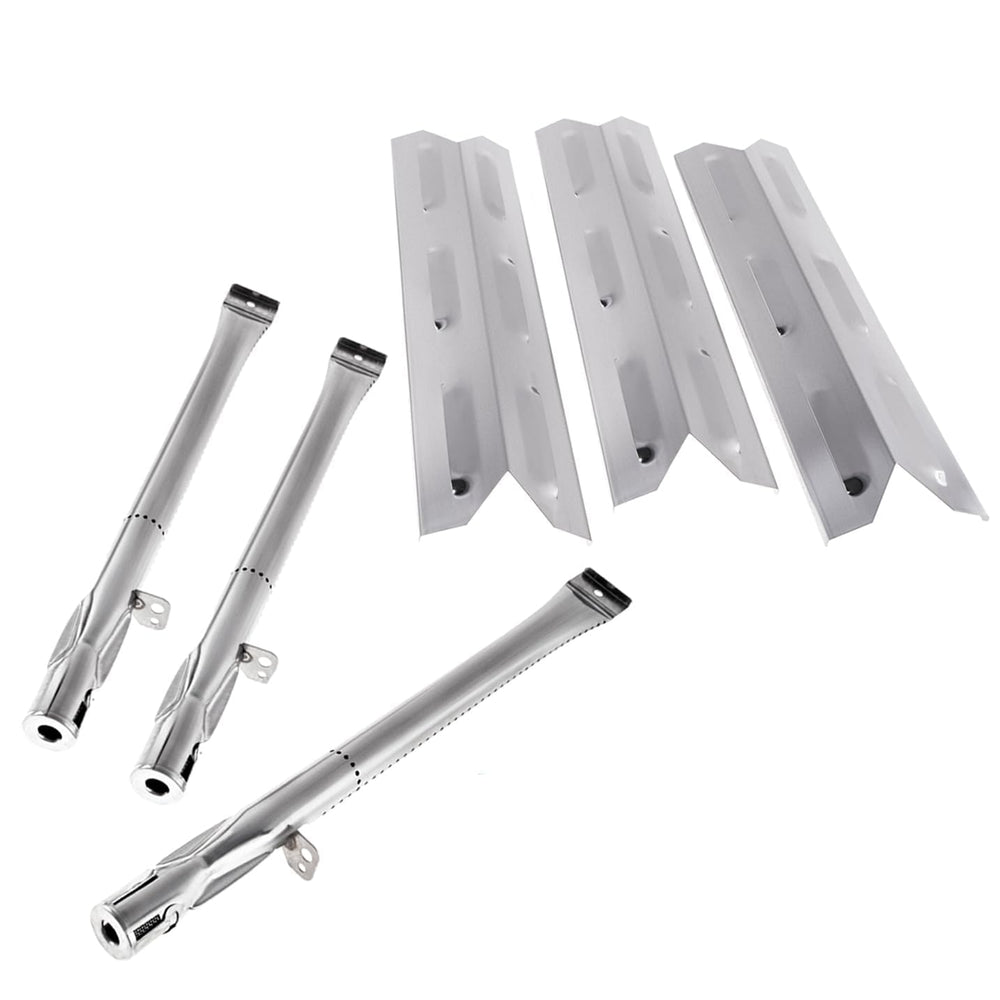 BBQration front view of replacement kit showing three heat plates and burners, clear fit