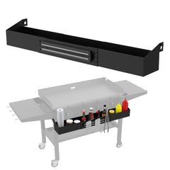 BBQration full-length front shelf mounted on Blackstone showing extra workspace