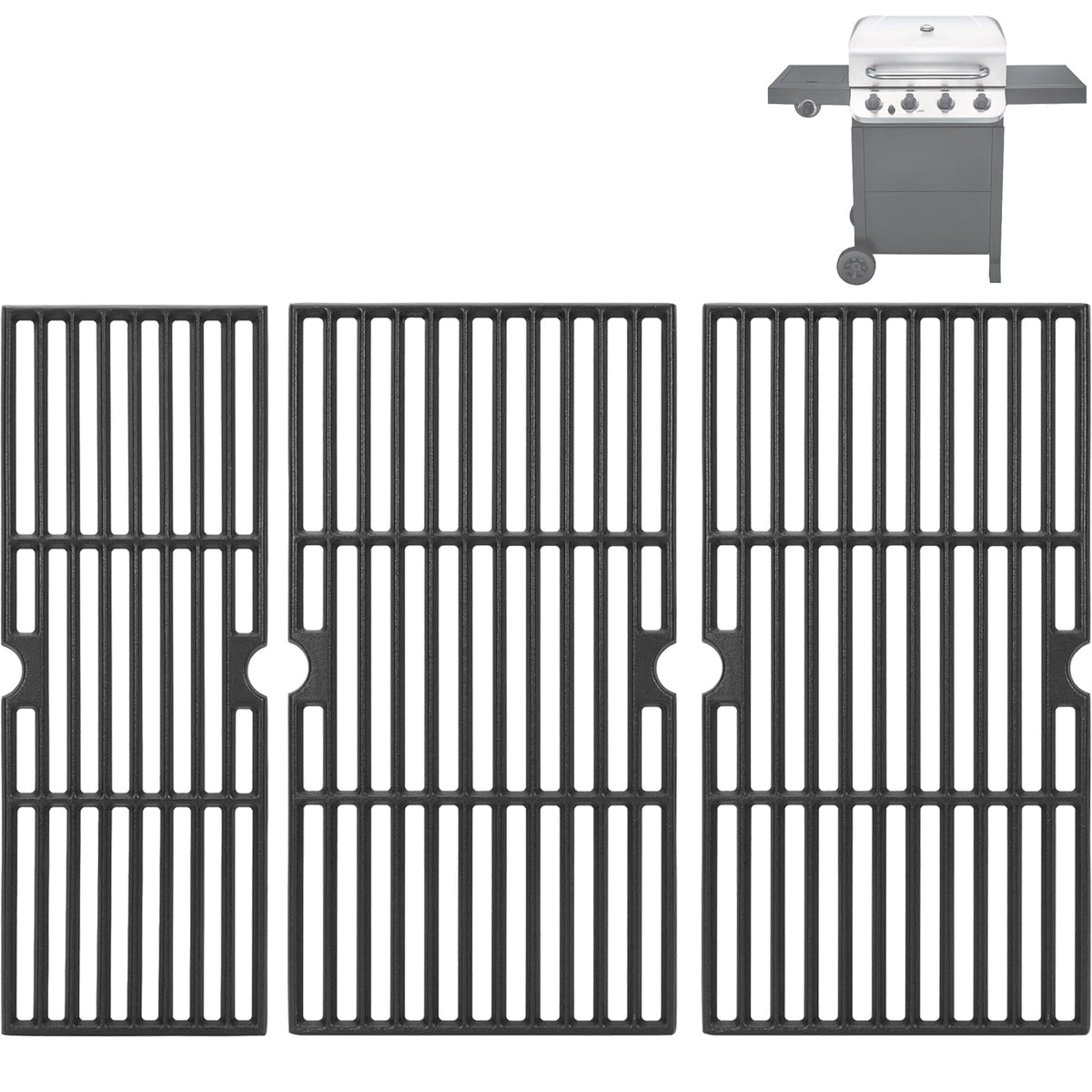 BBQration front view of 18 inch cast iron grate set showing full replacement layout and durability