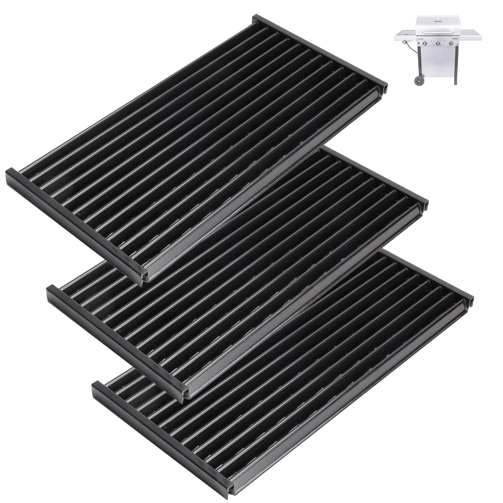 BBQration front view of three replacement grates showing fit and finish benefits