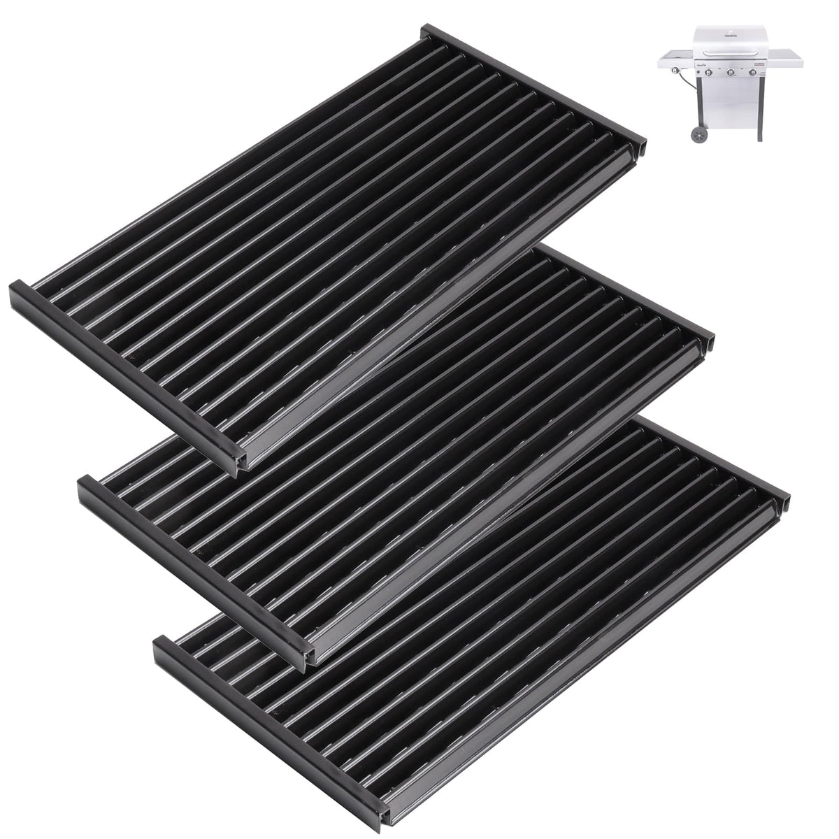BBQration front view of three replacement grates showing fit and finish benefits