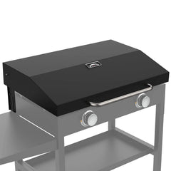 BBQration front view of hinged lid showing sleek fit and easy access