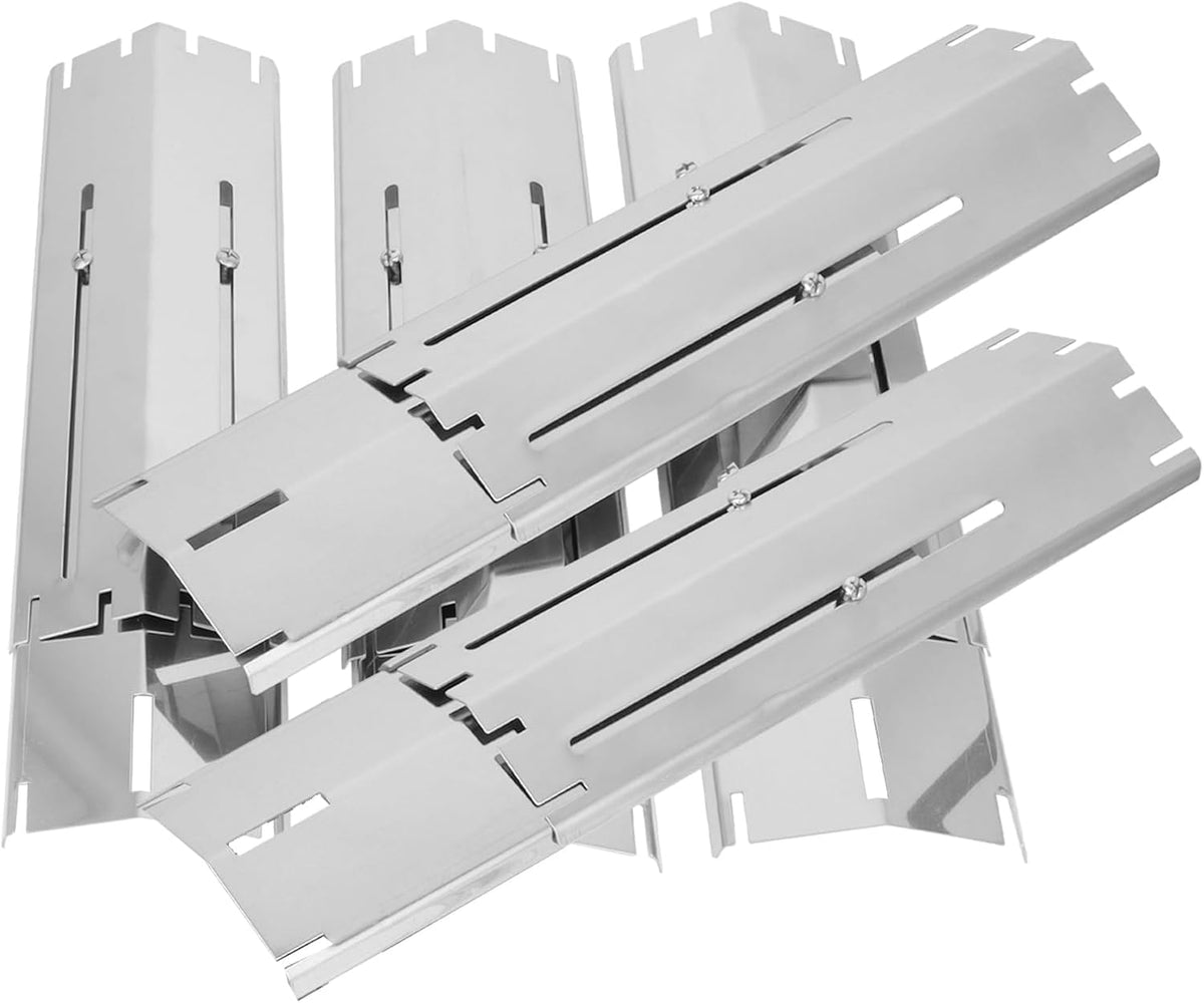 BBQration front view of five stainless heat plates showing universal fit benefit