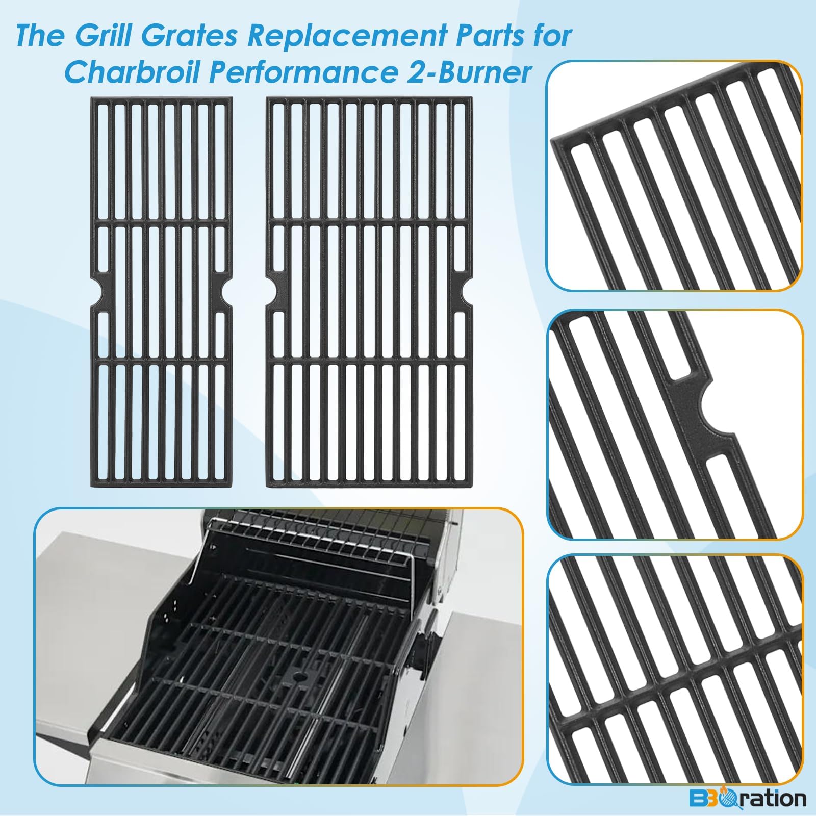 BBQration grates installed in Char-Broil grill delivering even heat distribution