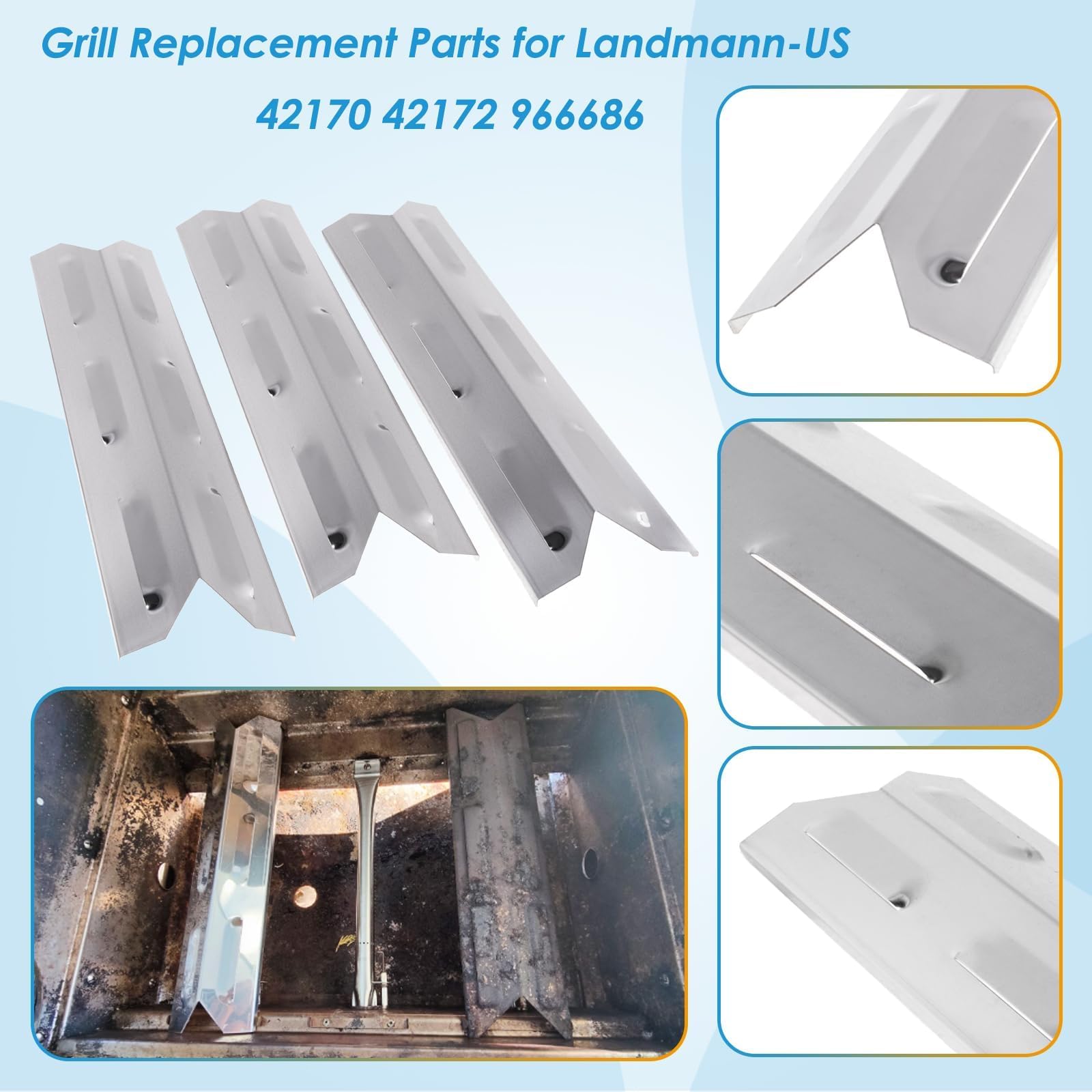 BBQration installed heat plates and burners inside Landmann grill, reduces flare-ups