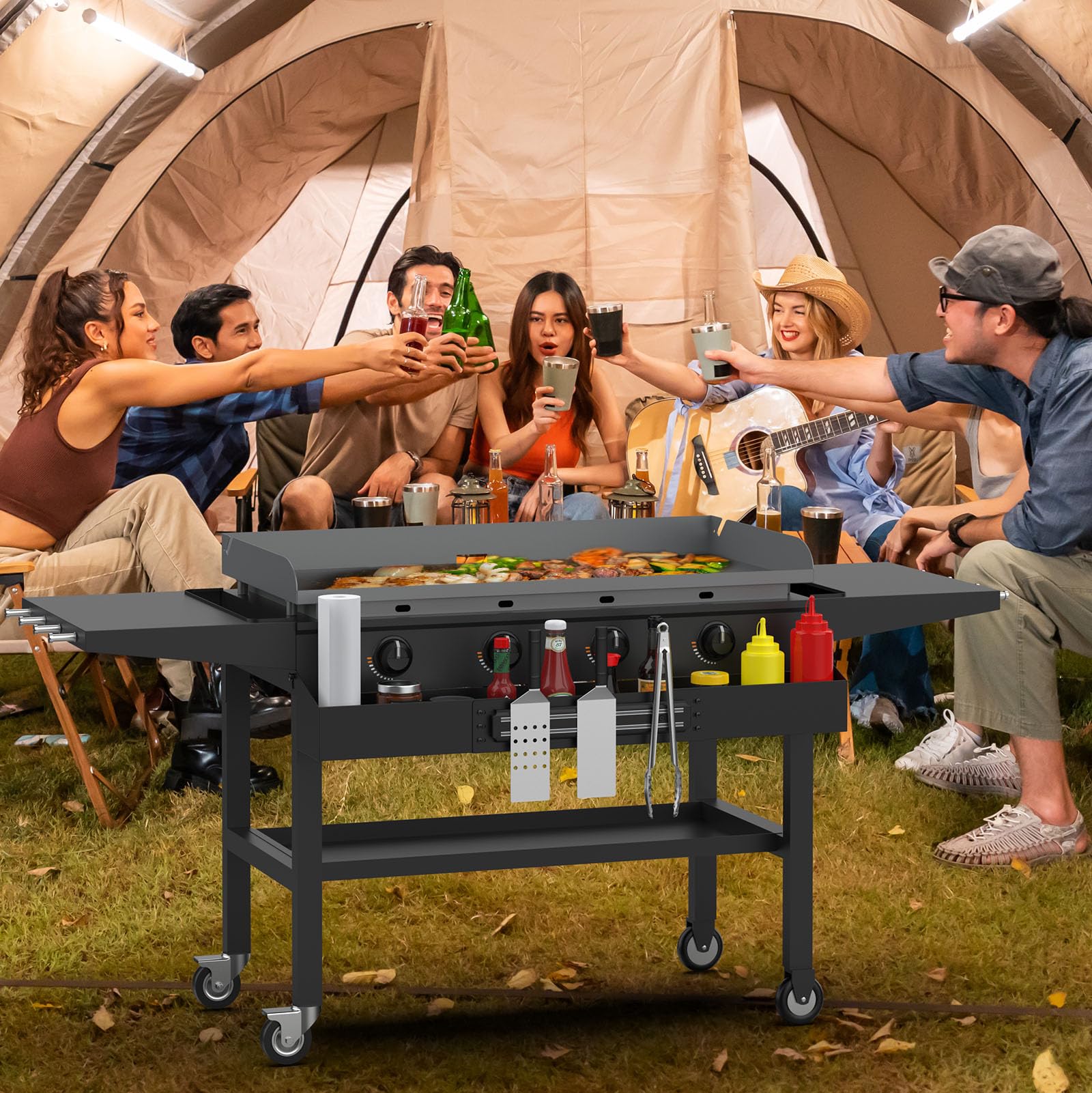 BBQration shelf in outdoor cooking scene improving organization and workflow