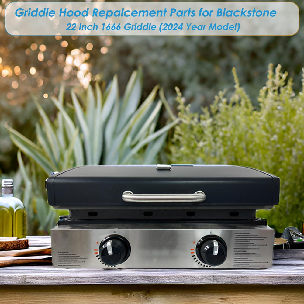 BBQration lid beside 22-inch griddle for scale, confirms proper size and coverage