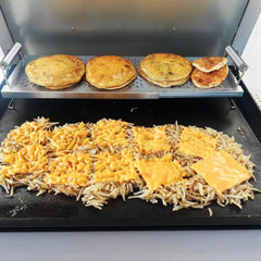 BBQration side profile showing adjustable length for multiple griddle sizes