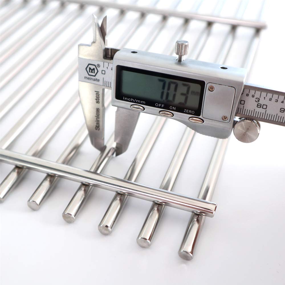BBQration parts beside ruler showing exact grill grate and burner dimensions