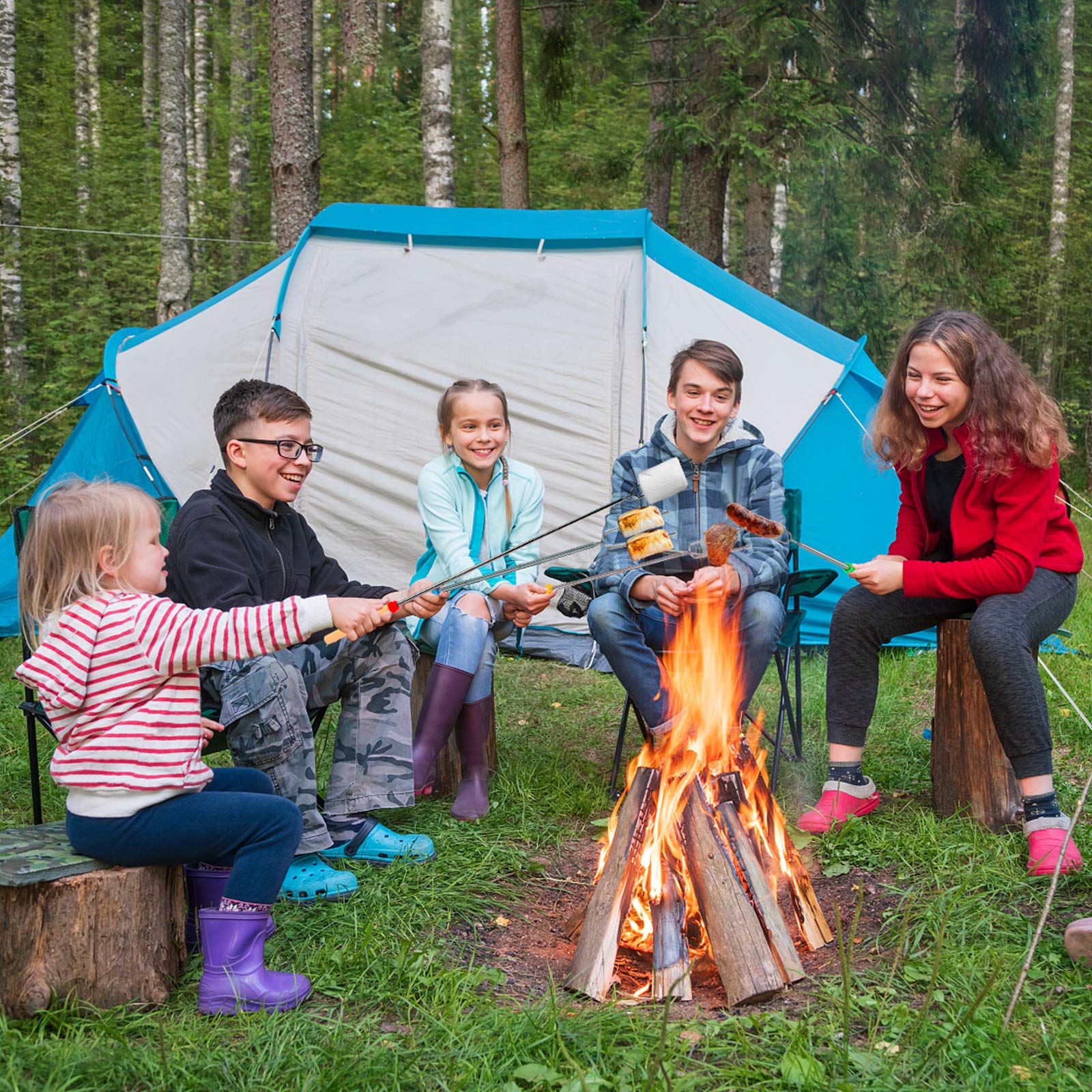 BBQStyle collapsed sticks packed compact for easy travel and storage