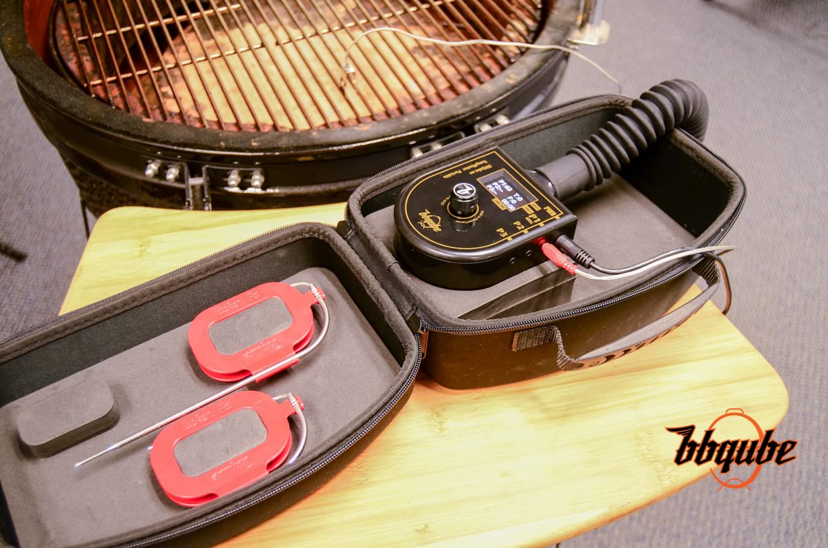 BBQube TempMaster Solo carry case open with unit and probes for weather protection