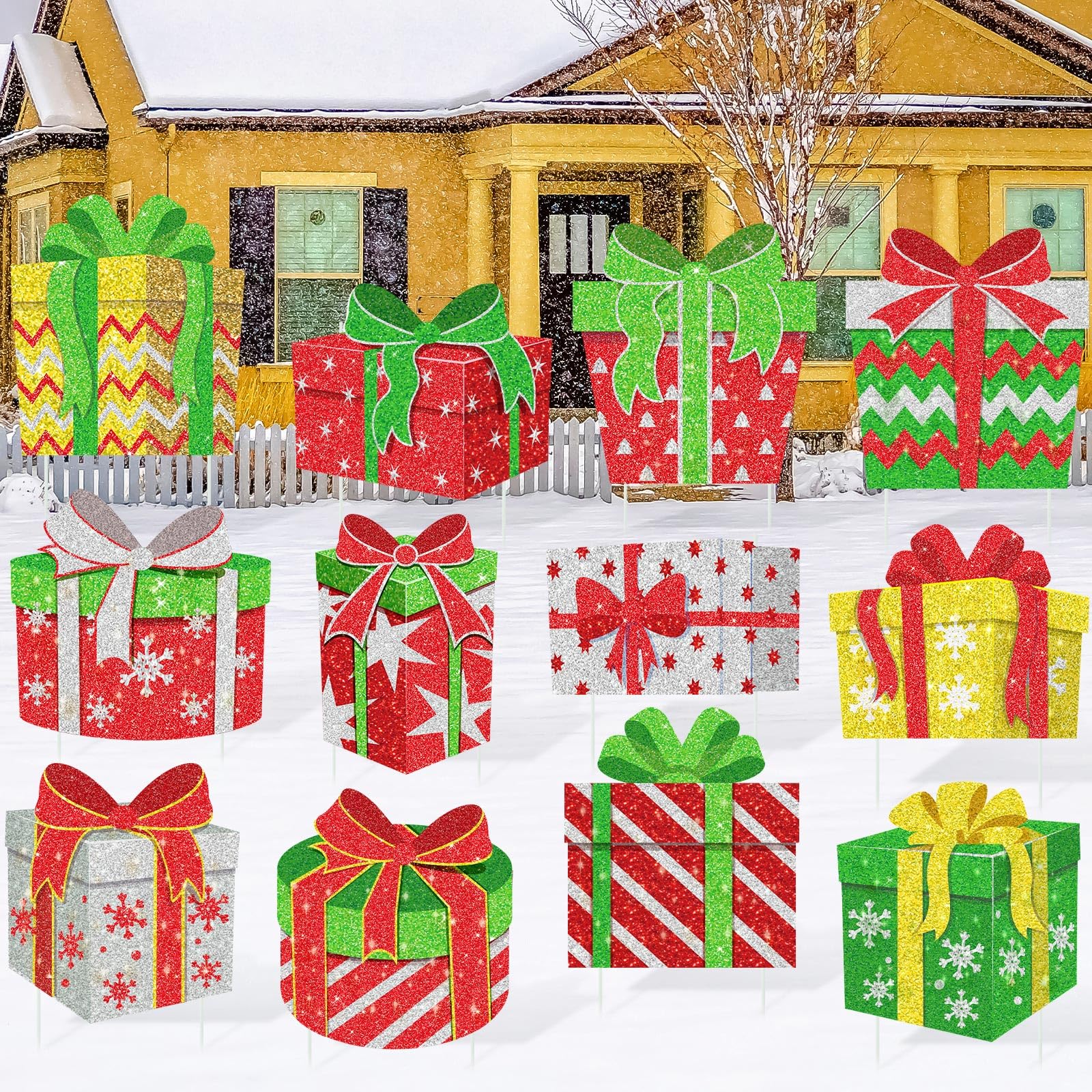 BBTO front view of 12-pack lawn signs showing complete holiday set and easy setup