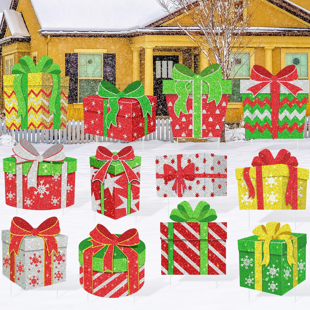 BBTO front view of 12-pack lawn signs showing complete holiday set and easy setup