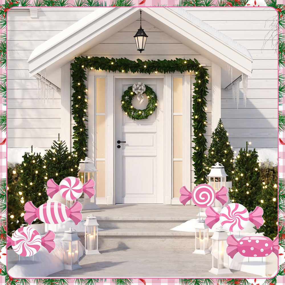 BBTO porch display with candy signs creating a welcoming holiday scene