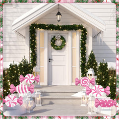 BBTO porch display with candy signs creating a welcoming holiday scene