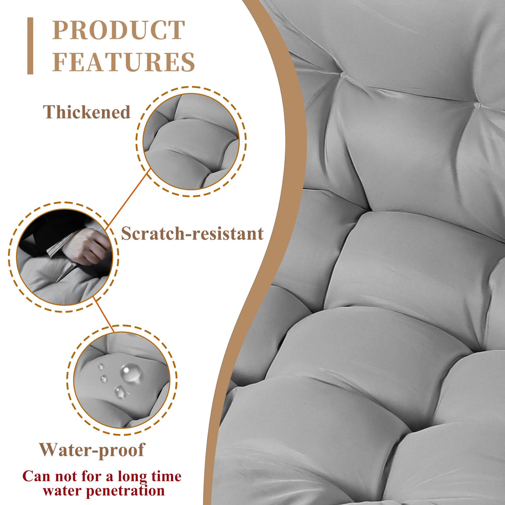 BCKNT cushion placed in hanging wicker chair demonstrating improved comfort