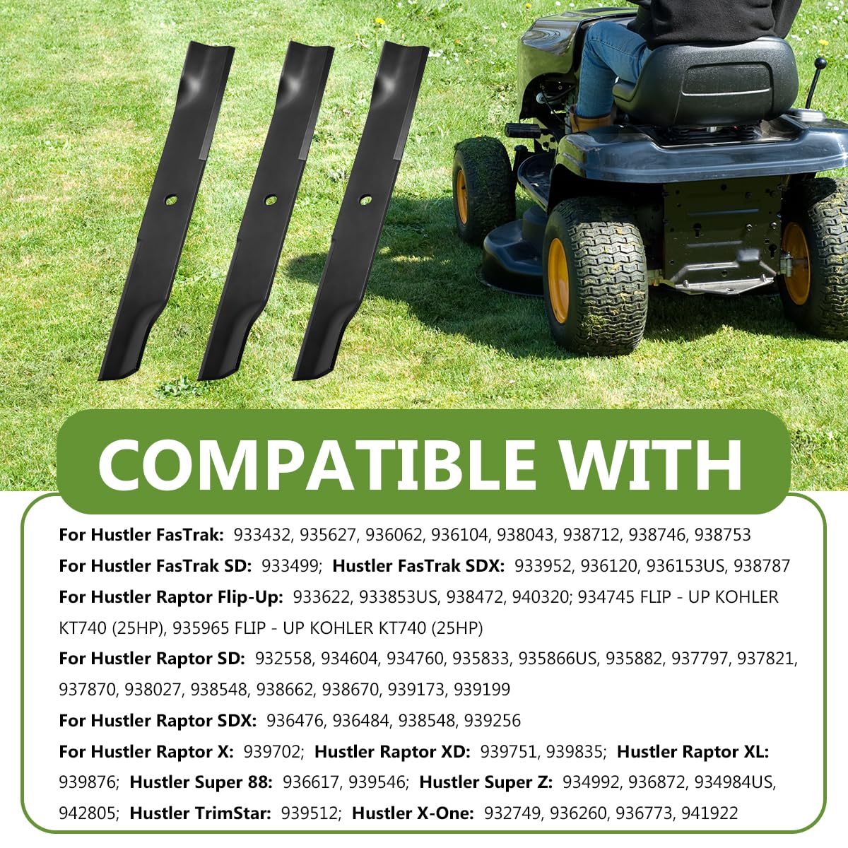 BCQNXX blades mowing grass showing better lift and even clipping distribution