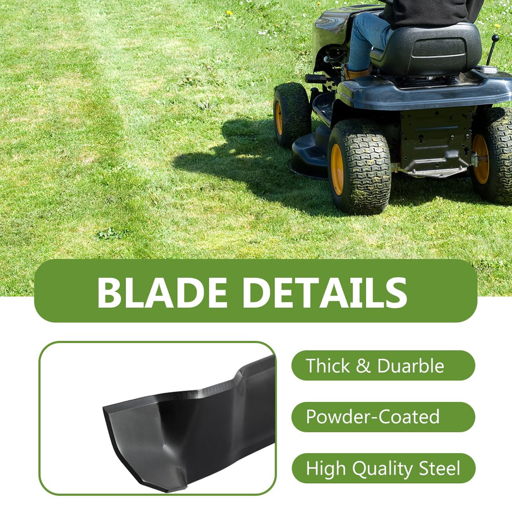 BCQNXX blades installed on a 42" mower deck restoring strong suction and bagging