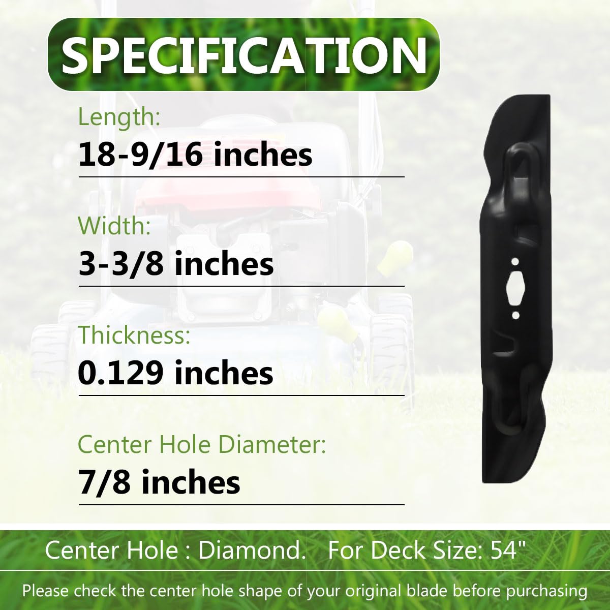 BCQNXX blades installed on a 54-inch deck demonstrating improved bagging efficiency