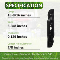 BCQNXX blades installed on a 54-inch deck demonstrating improved bagging efficiency