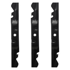 BCQNXX front view of three mulching blades showing fit and finish, restores clean cuts